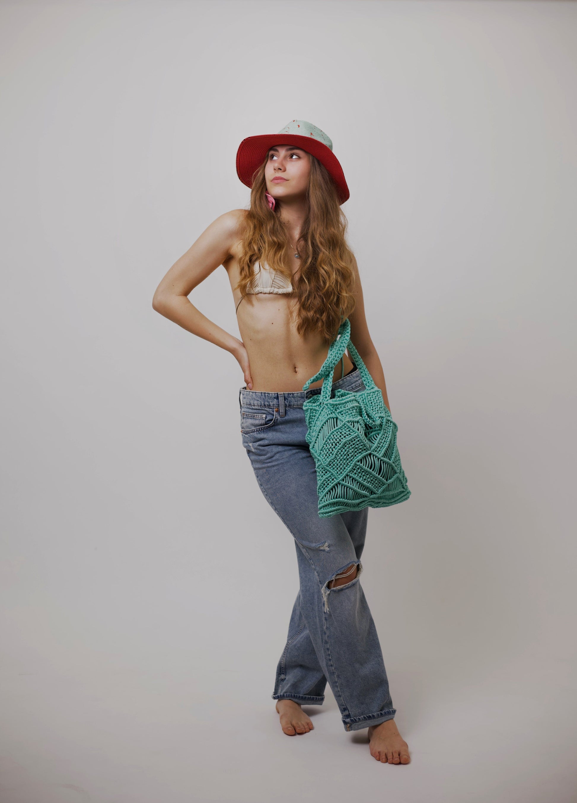 Сламена шапка "Red and Mint" madhatter