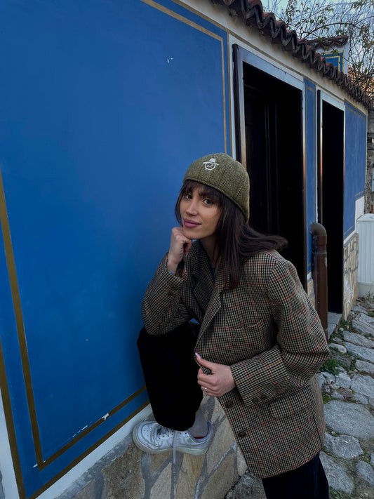 MAD FLAT soft wool cap yellow check